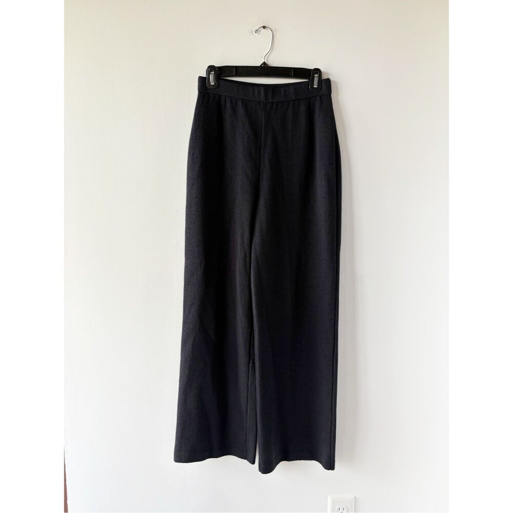 St. John Collection Black Santana Knit Pull-On Wide Leg Pants Designer Trousers
